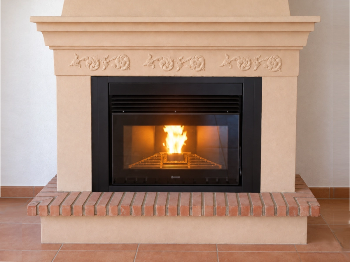 Fireplace with free standing wood stove