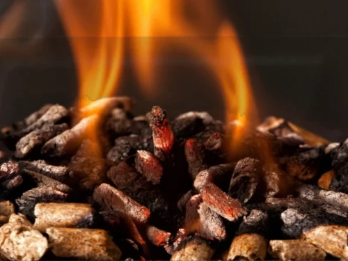 Pellets burning in the brazier